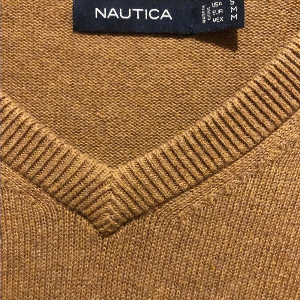 NAUTICA Mens Chestnut Brown V Neck Sweater Size S Small EUC $80